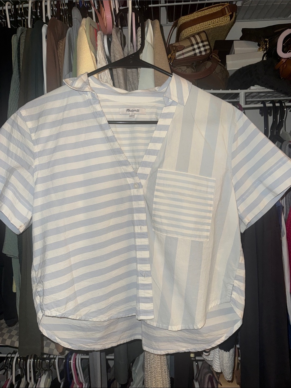 Madewell Light Blue and White Striped Button-Front Top